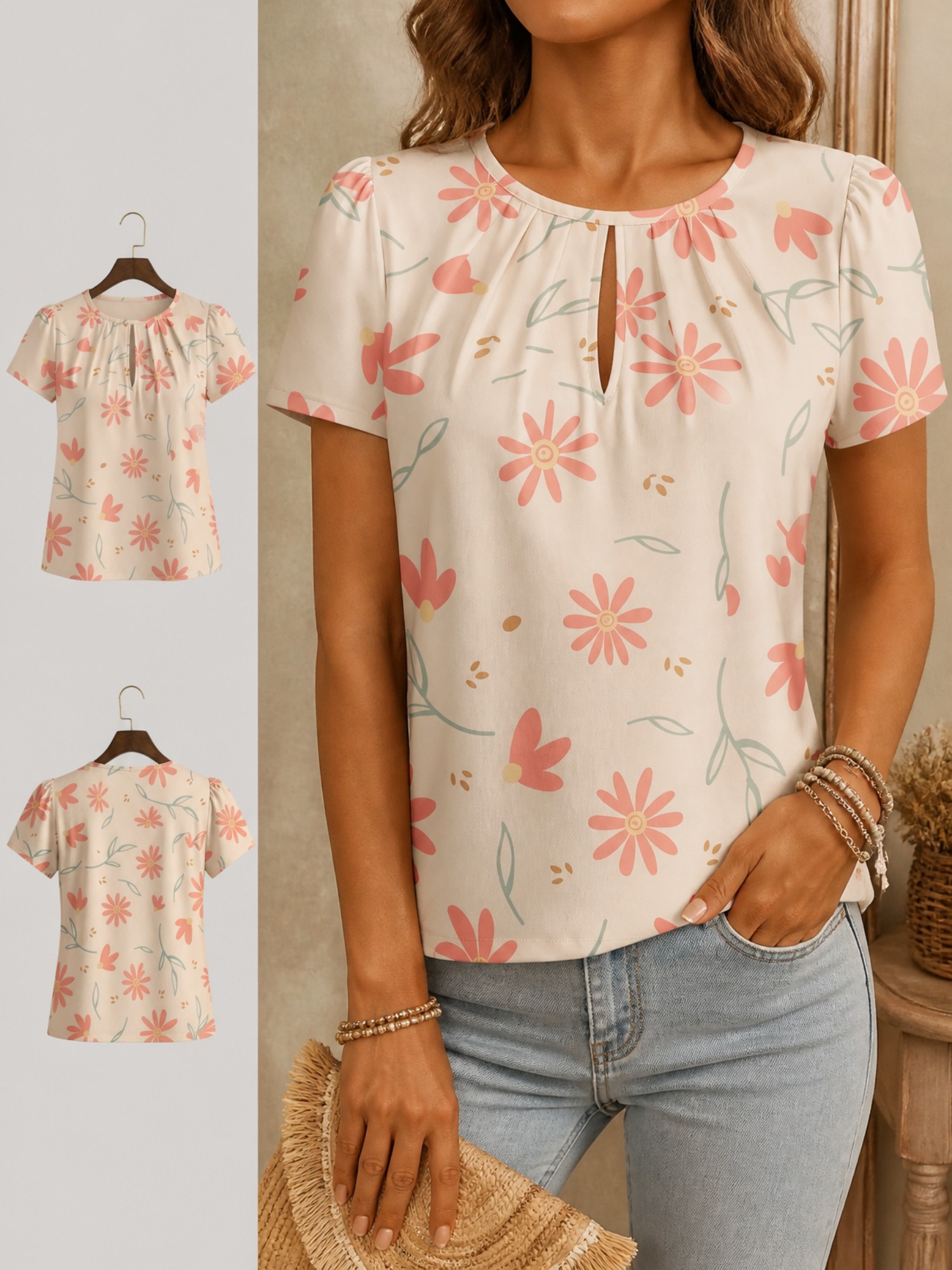 Resort Shirt Floral - Camiseta Feminina Elegante de Gola Redonda