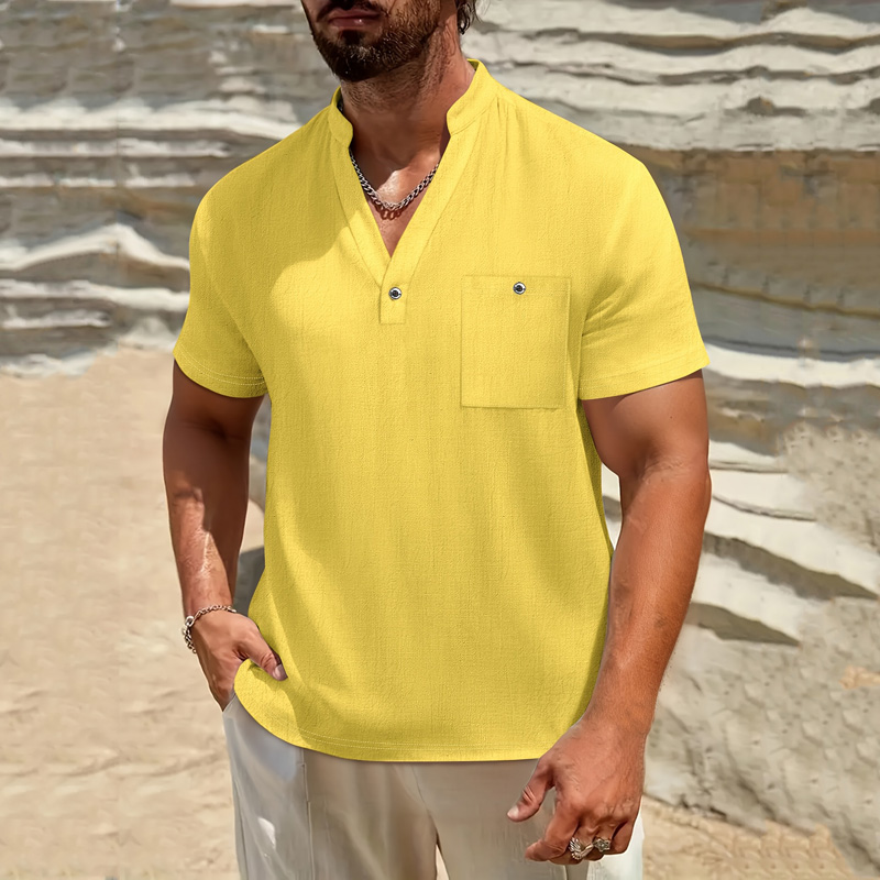 Linen Shirt Breathable - Camisa Henley Masculina de Algodão e