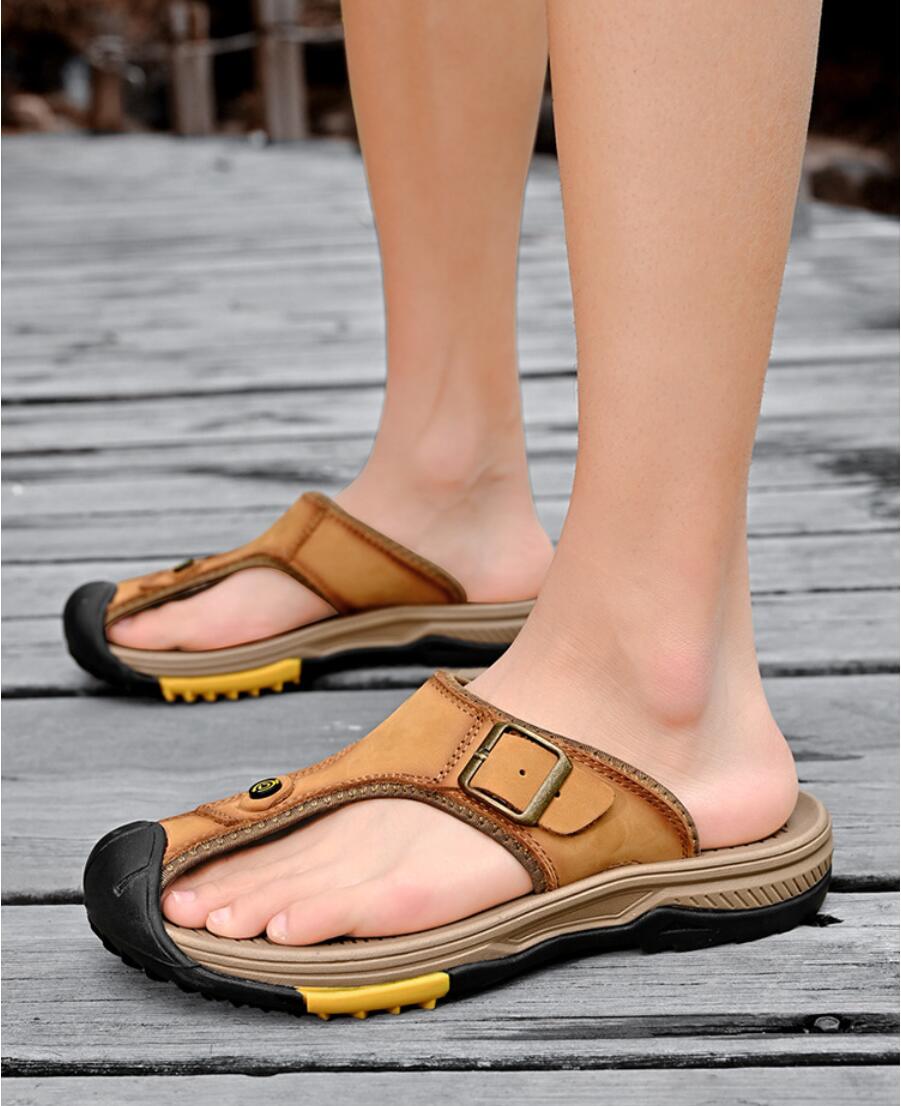 Flip Flop Leather Men - Sandálias de couro genuíno masculinas, sapatos