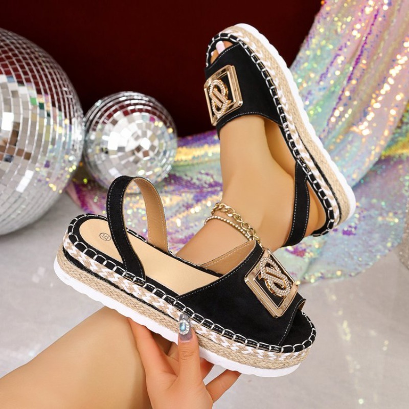 Espadrille Slip On - Sandálias Plataforma Femininas Espadrille com Fivela