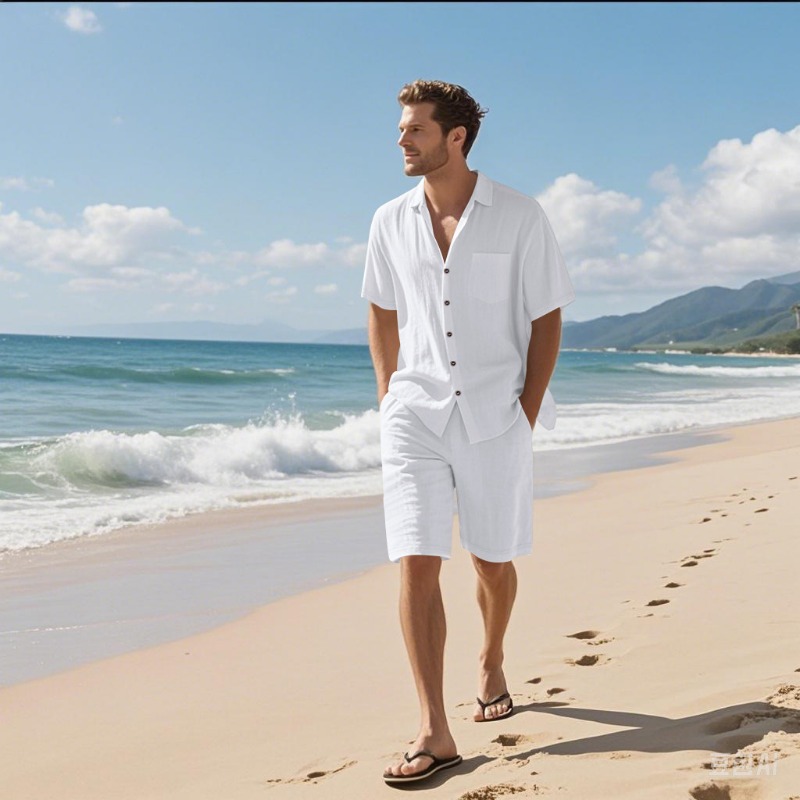 Linen Shirt Breathable - Conjunto Masculino de Camisa de Linho