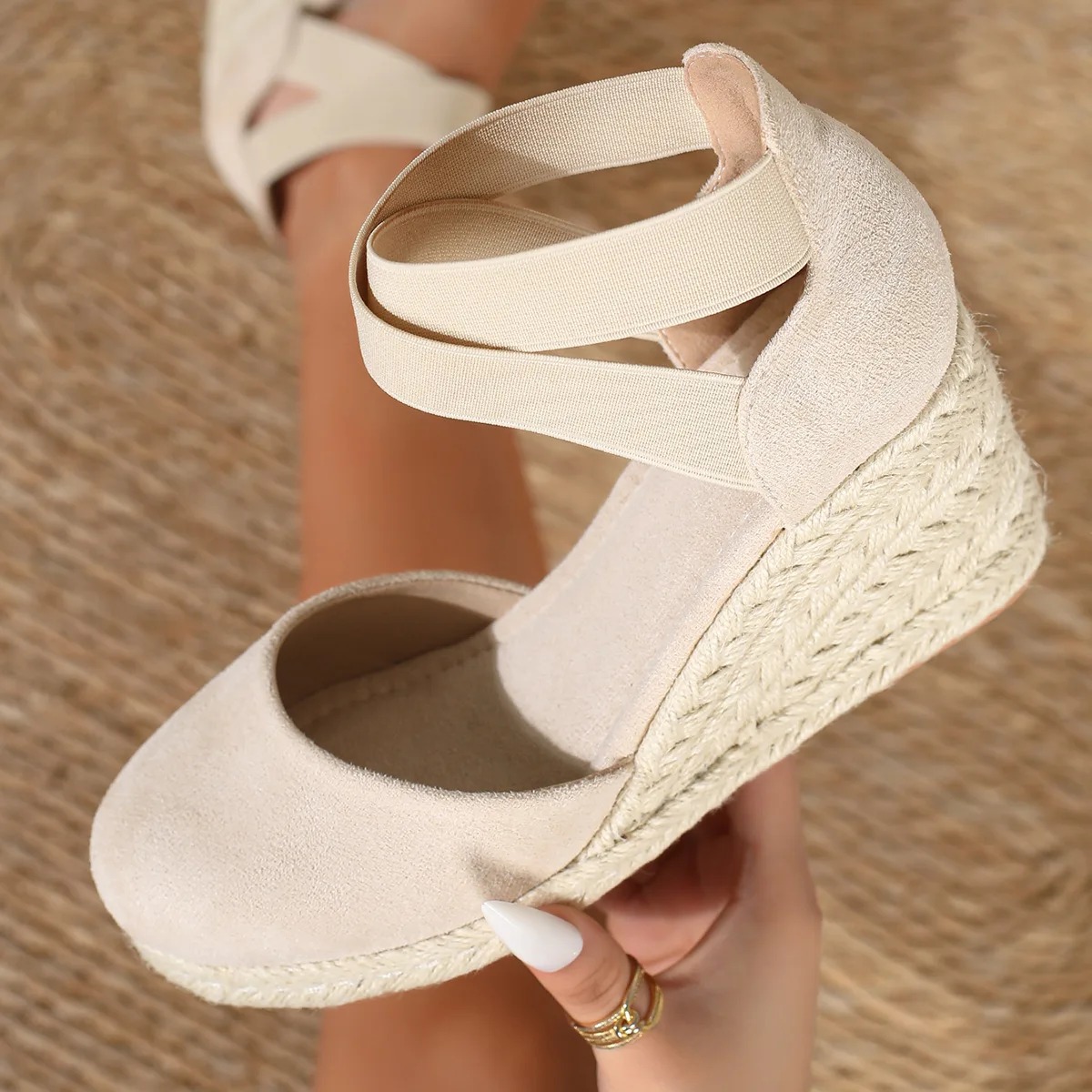 Espadrille Slip On - Sandálias Anabela Espadrille Femininas com Tira