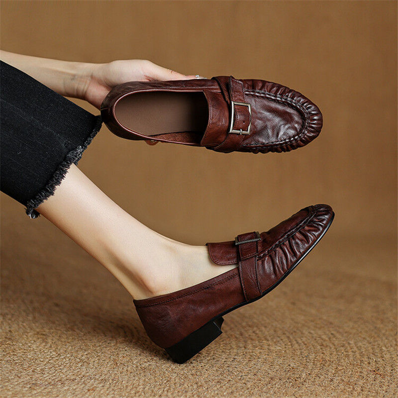 Casual Sandal Leather - Mocassins de couro genuíno para mulheres,