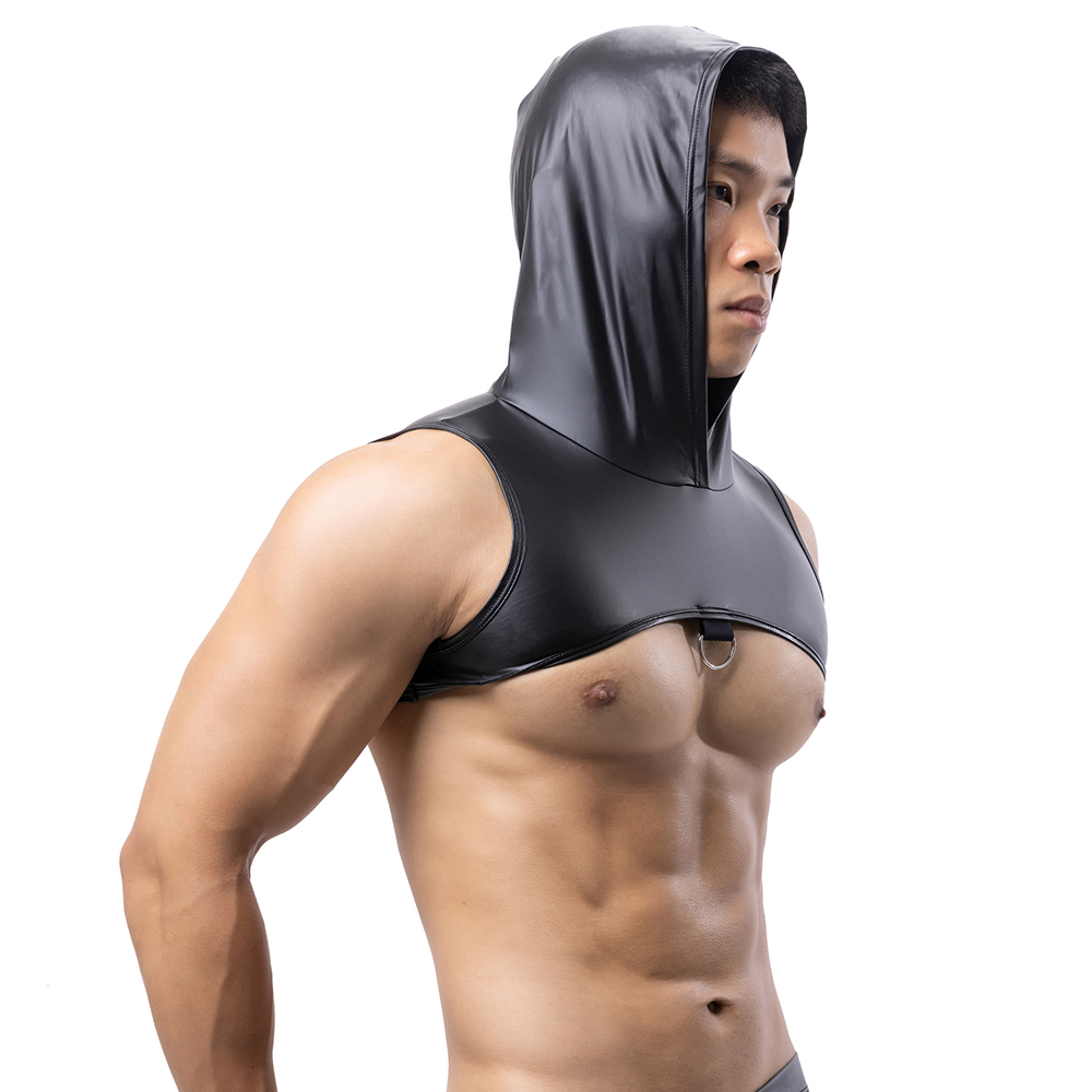 Tank Top Muscle - Homens de couro falso com capuz