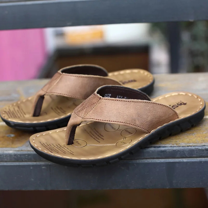 Flip Flop Leather Men - Roma retro homem chinelo cor sólida