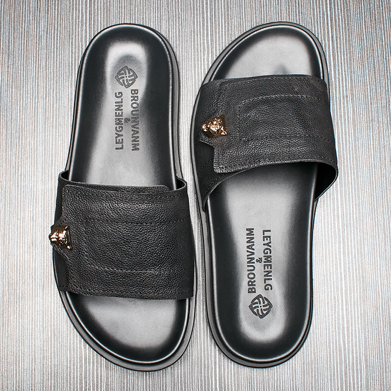 Flip Flop Leather Men - 2025 novos chinelos de couro genuíno
