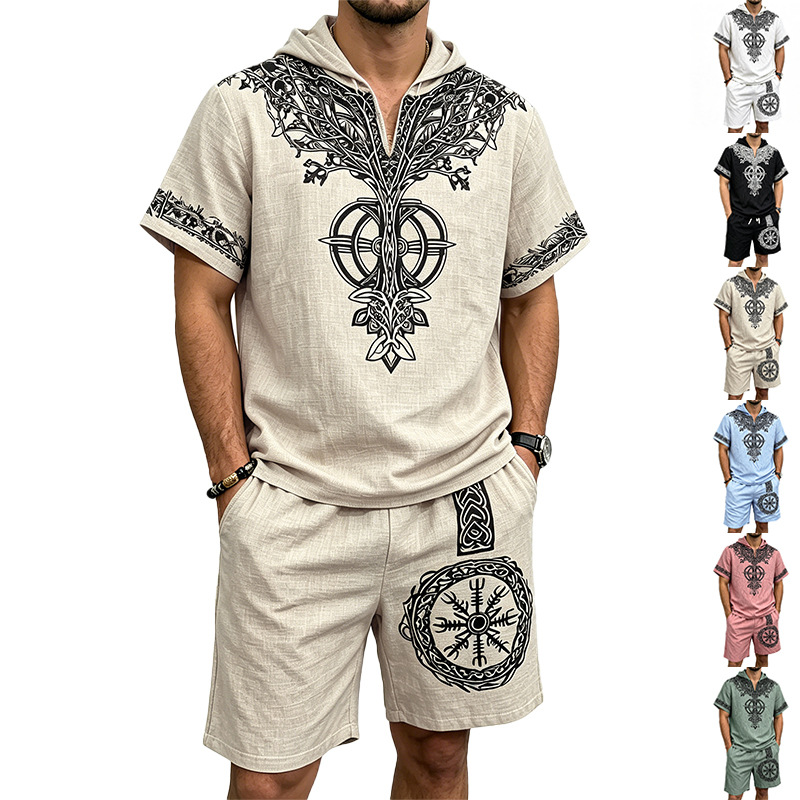 Short Linen Drawstring - Conjunto de Verão Masculino com Estampa