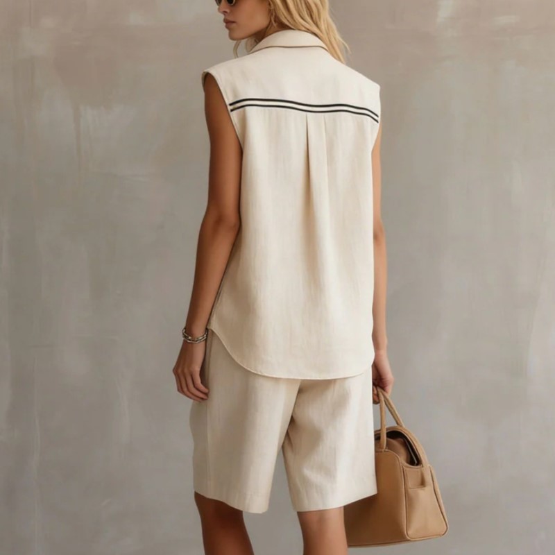 Conjunto de Verão Feminino Cas - Shirt Camp Collar avaliação e preço