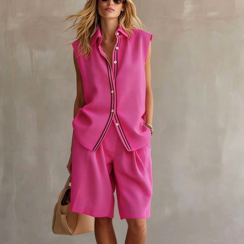 Conjunto de Verão Feminino Cas - Shirt Camp Collar avaliação e preço