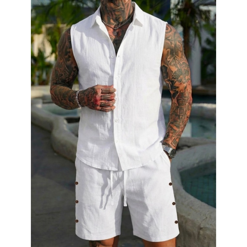 Conjunto Masculino de 2 Peças  - Short Linen Drawstring avaliação e preço