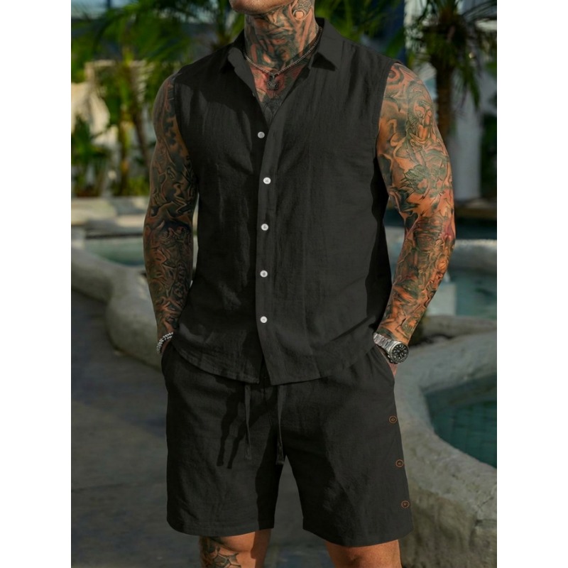 Conjunto Masculino de 2 Peças  - Short Linen Drawstring avaliação e preço