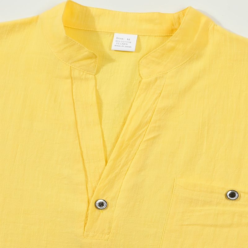 Camisa Henley Masculina de Alg - Linen Shirt Breathable avaliação e preço