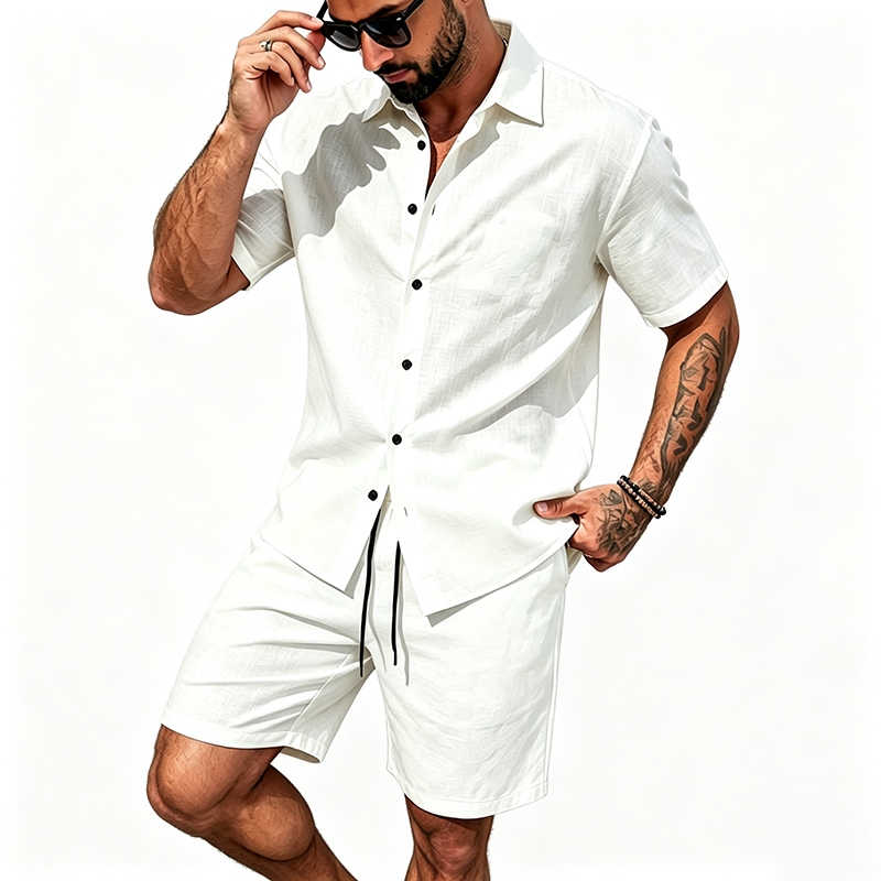 Conjunto Masculino de Linho de - Short Linen Drawstring avaliação e preço