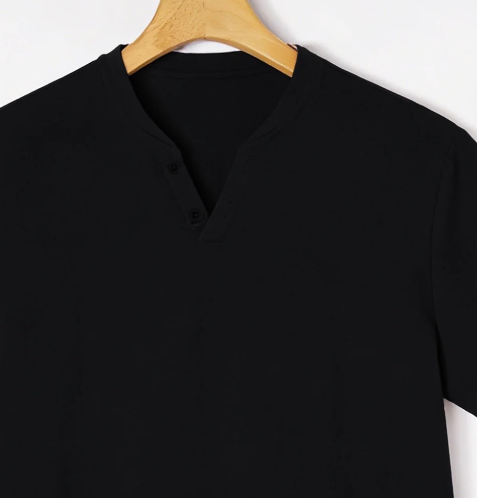 Camiseta Henley Preta Elegante - Linen Shirt Breathable avaliação e preço