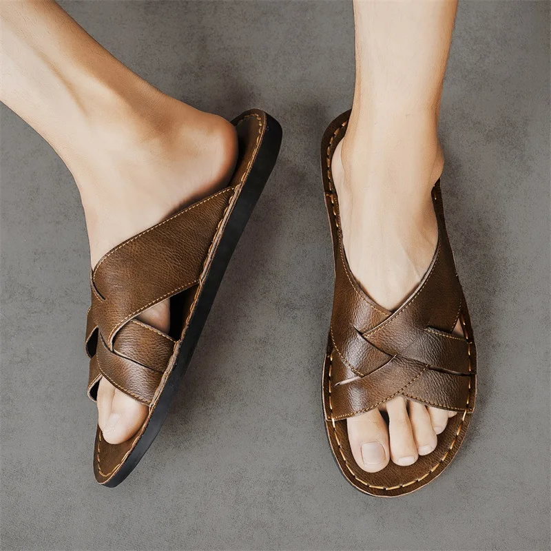 Sandálias casuais masculinas d - Flip Flop Leather Men avaliação e preço