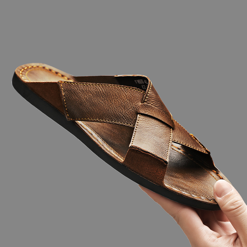 Moda couro genuíno dos homens  - Flip Flop Leather Men avaliação e preço