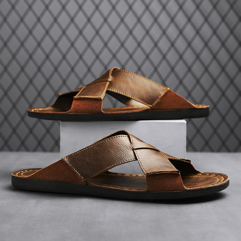 Moda couro genuíno dos homens  - Flip Flop Leather Men avaliação e preço