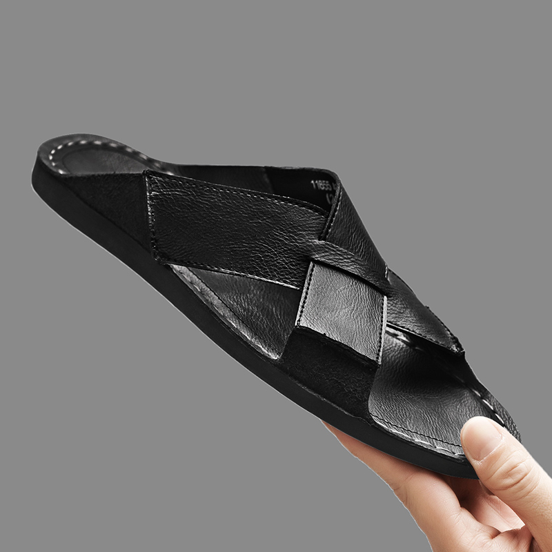 Moda couro genuíno dos homens  - Flip Flop Leather Men avaliação e preço