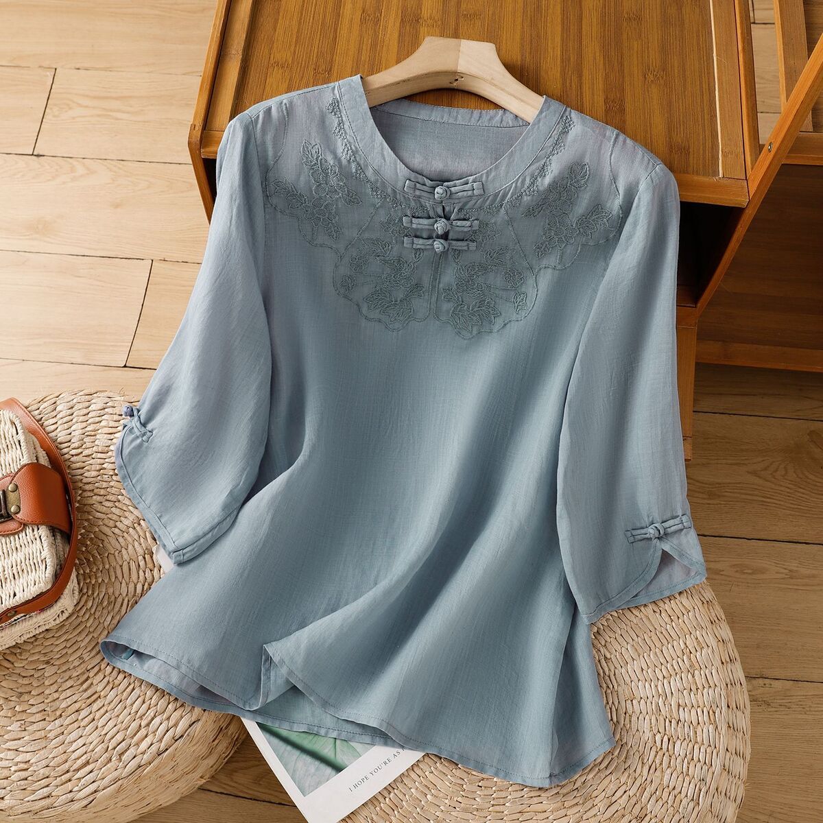 Camisa sem mangas de linho de  - Shirt Camp Collar avaliação e preço