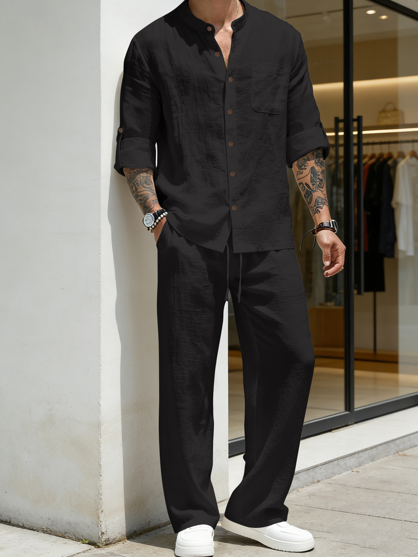 Conjunto de Camisa de Linho de - Linen Shirt Breathable avaliação e preço