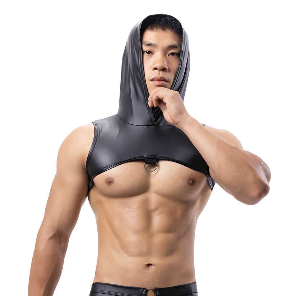Homens de couro falso com capu - Tank Top Muscle avaliação e preço