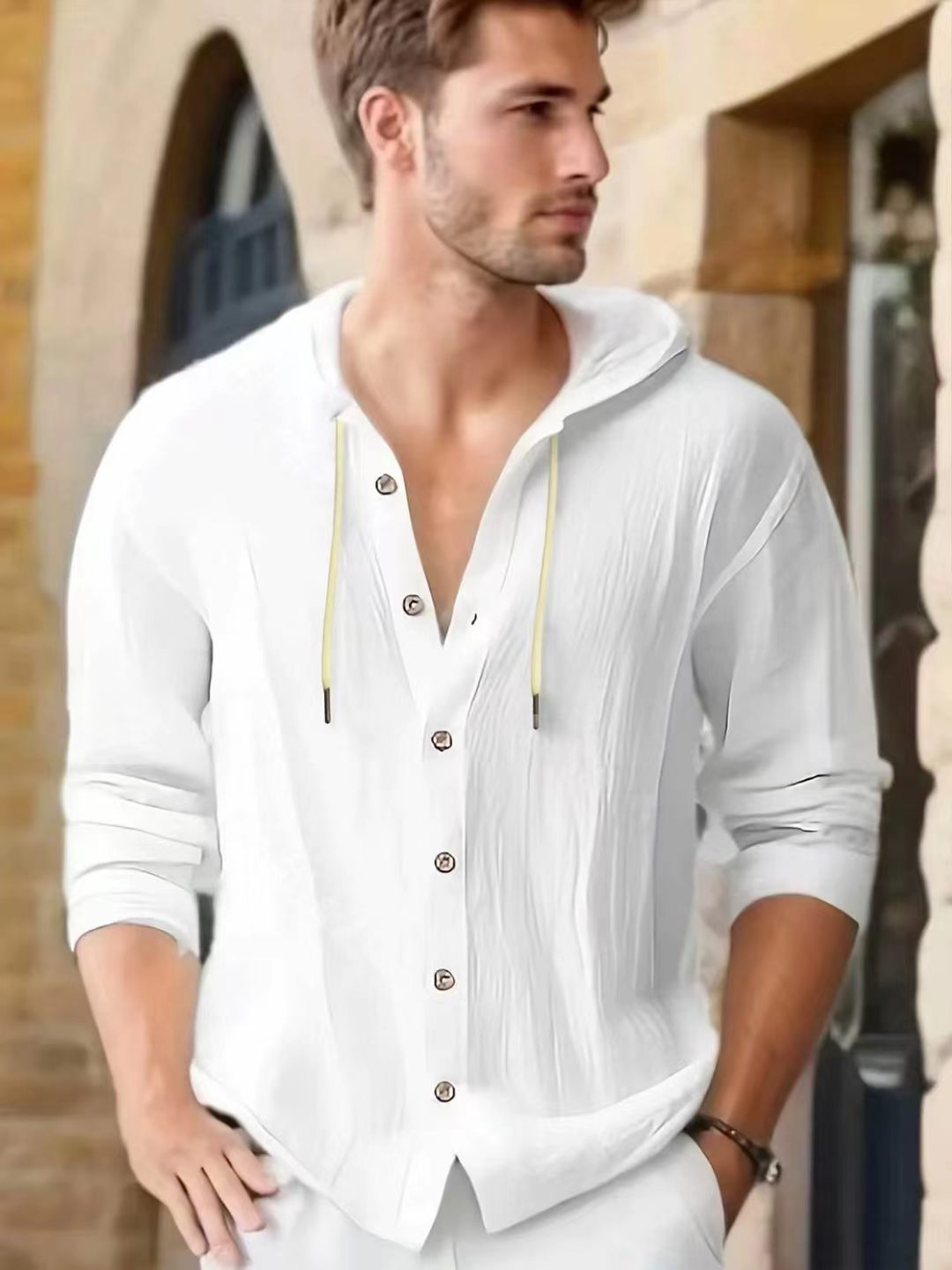Camisa Masculina Solta de Mang - Linen Shirt Breathable avaliação e preço